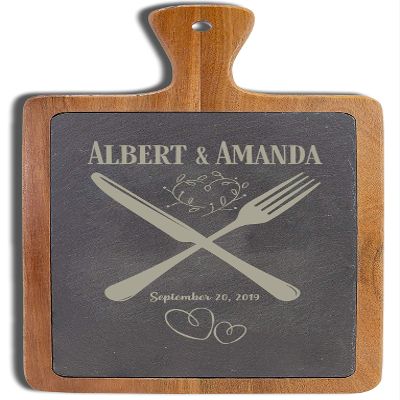 Personalized Natural Slate Cutting Board, 10 Diffrerent Designs, Custom text Board, Wedding Gifts for the Couple, Housewarming Gift & Kitchen Sign, Mothers Day (Acacia Wood - 01, Design 06)