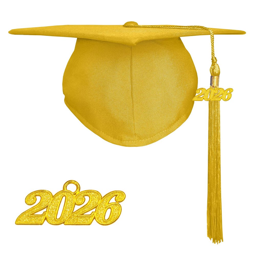 Happy Secret Matte Graduation Cap with 2026 Tassel for Adults Adjustable Elastic Unisex for High School College Ceremony Gold