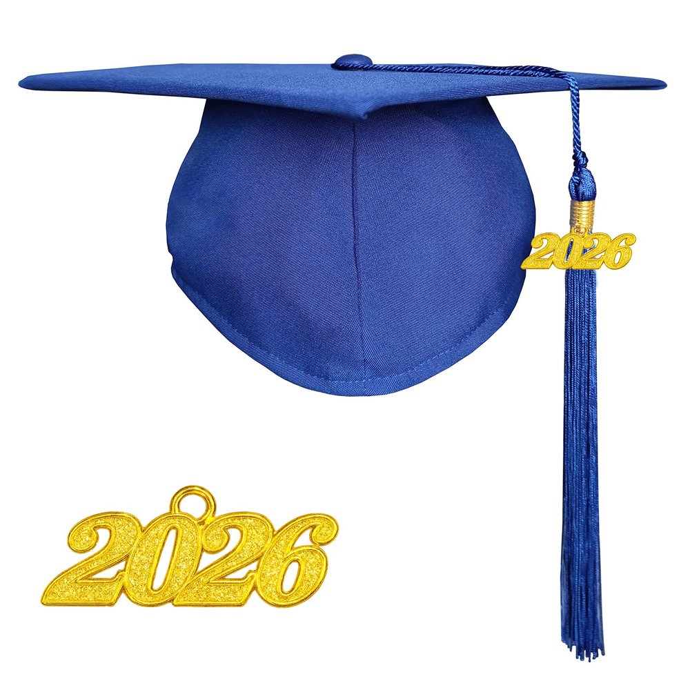Happy Secret Matte Graduation Cap with 2026 Tassel for Adults Adjustable Elastic Unisex for High School College Ceremony Royal Blue