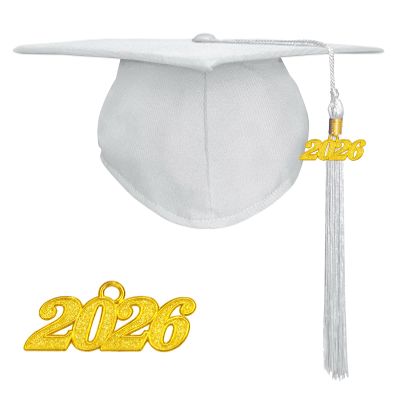 Happy Secret Matte Graduation Cap with 2026 Tassel for Adults Adjustable Elastic Unisex for High School College Ceremony White