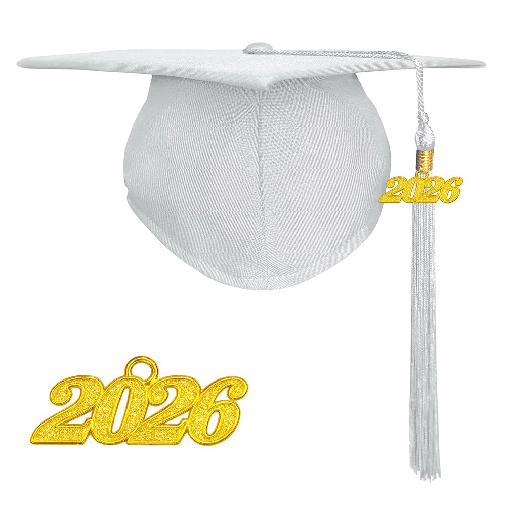 Happy Secret Matte Graduation Cap with 2026 Tassel for Adults Adjustable Elastic Unisex for High School College Ceremony White