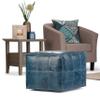 Misc Contemporary Square Pouf in Teal Leather Blue Transitional Solid Handmade view 1
