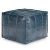 Misc Contemporary Square Pouf in Teal Leather Blue Transitional Solid Handmade view 2