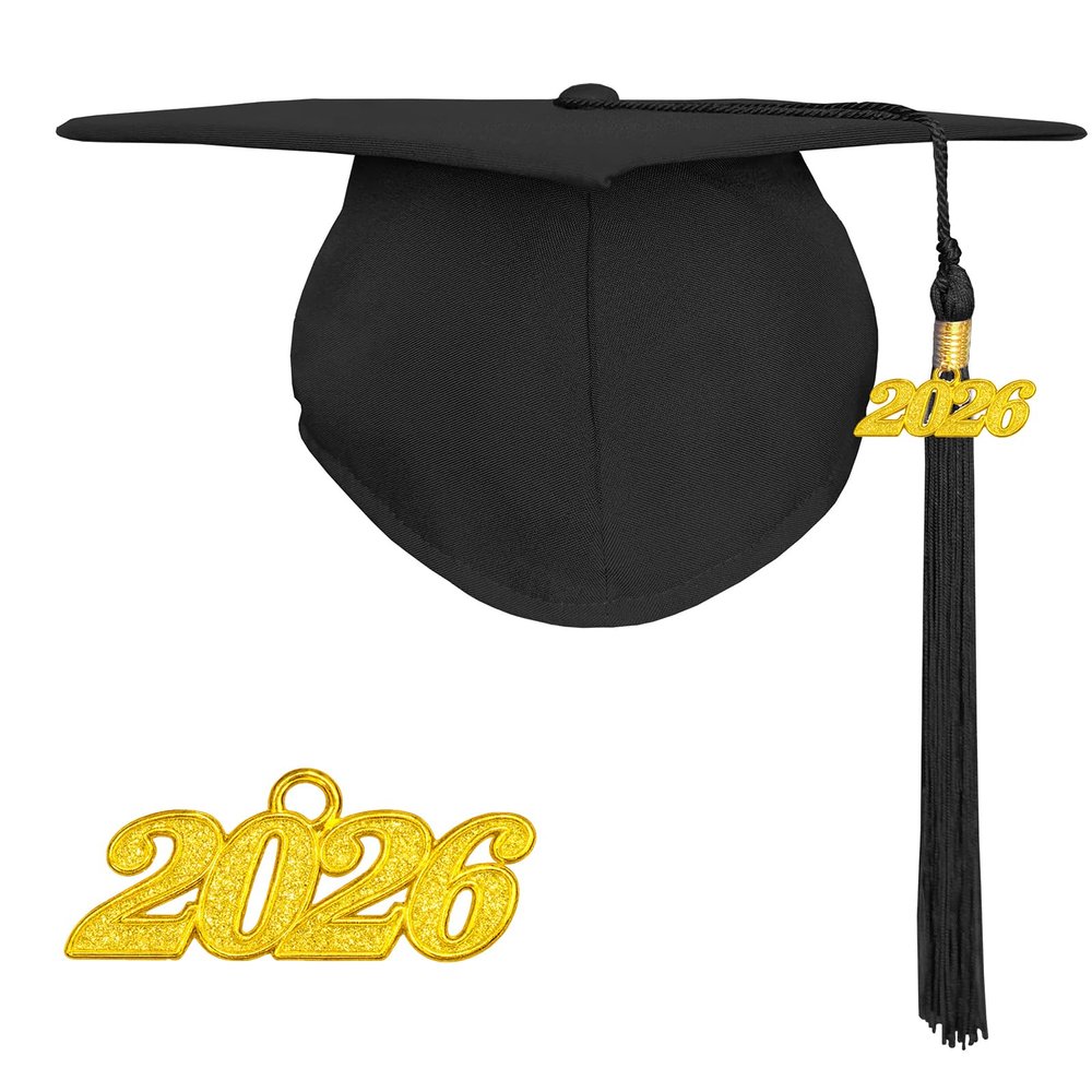 Happy Secret Matte Graduation Cap with 2026 Tassel for Adults Adjustable Elastic Unisex for High School College Ceremony Black