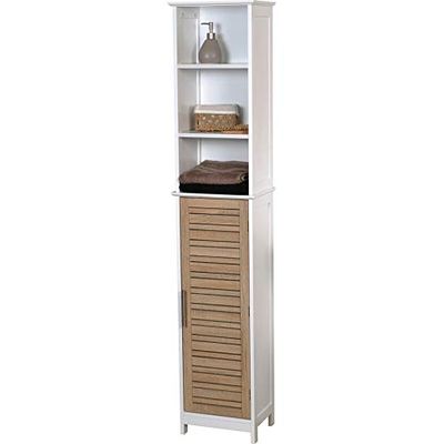 Bathroom Free Standing Cabinet Linen Tower Oak Brown Modern Contemporary MDF Finish Includes Hardware