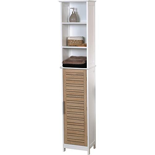 Bathroom Free Standing Cabinet Linen Tower Oak Brown Modern Contemporary MDF Finish Includes Hardware