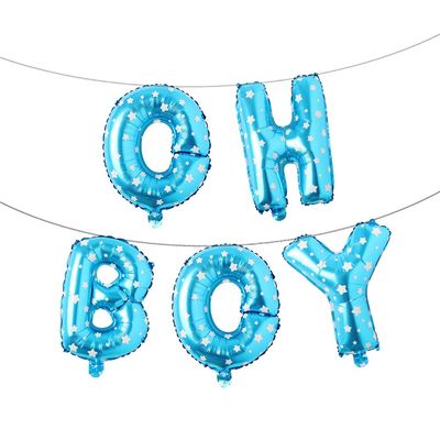 16 inch Oh Boy Balloons Banners Alphabet Foil Letter Balloon Decoration with Rope for Baby Shower Birthday Party Gender Reveal Party (OH BOY Blue Star)