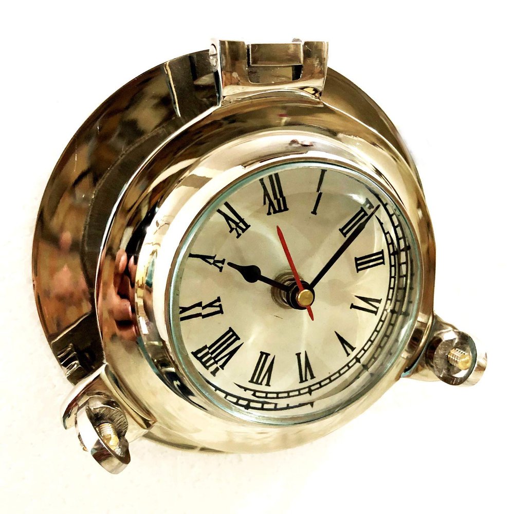 Antique Marine Solid Shiny Silver Ship Porthole Analog 6" Clock Nautical Wall Hanging Clock Home Decor