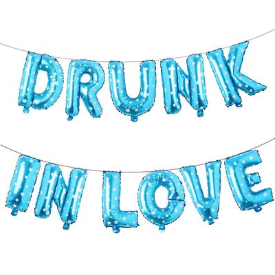 16 inch DRUNK IN LOVE Balloons Banner Foil Letters Mylar Balloons for Bachelorette Parties, Weddings, Bridal Shower (Blue Star)