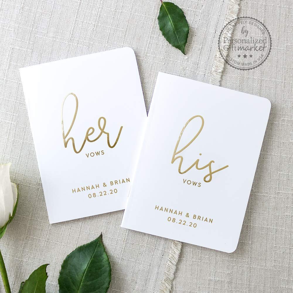 Wedding Day Vow Books for My Bride and Groom His Her Marriage Vows Personalized Lined Cursive Handwritten - Set of 2 Books