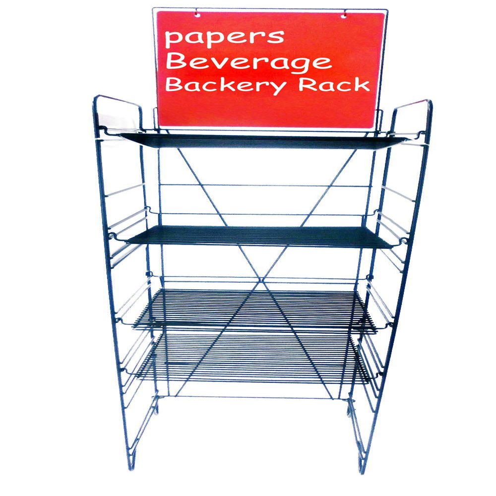 FixtureDisplays 18" Wide Beverage Rack Wire Shelf 4 Level Magazine Newspaper Publication Stand Soda Packaged Goods Bakery 11490-NPF