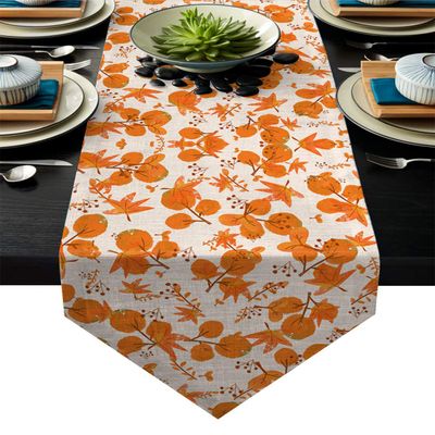 Dining Table Runner Golden Autumn Beautiful Plants and Leaves Kitchen Table Runner for Dinner Parties, Events, Decor 14" x 72"