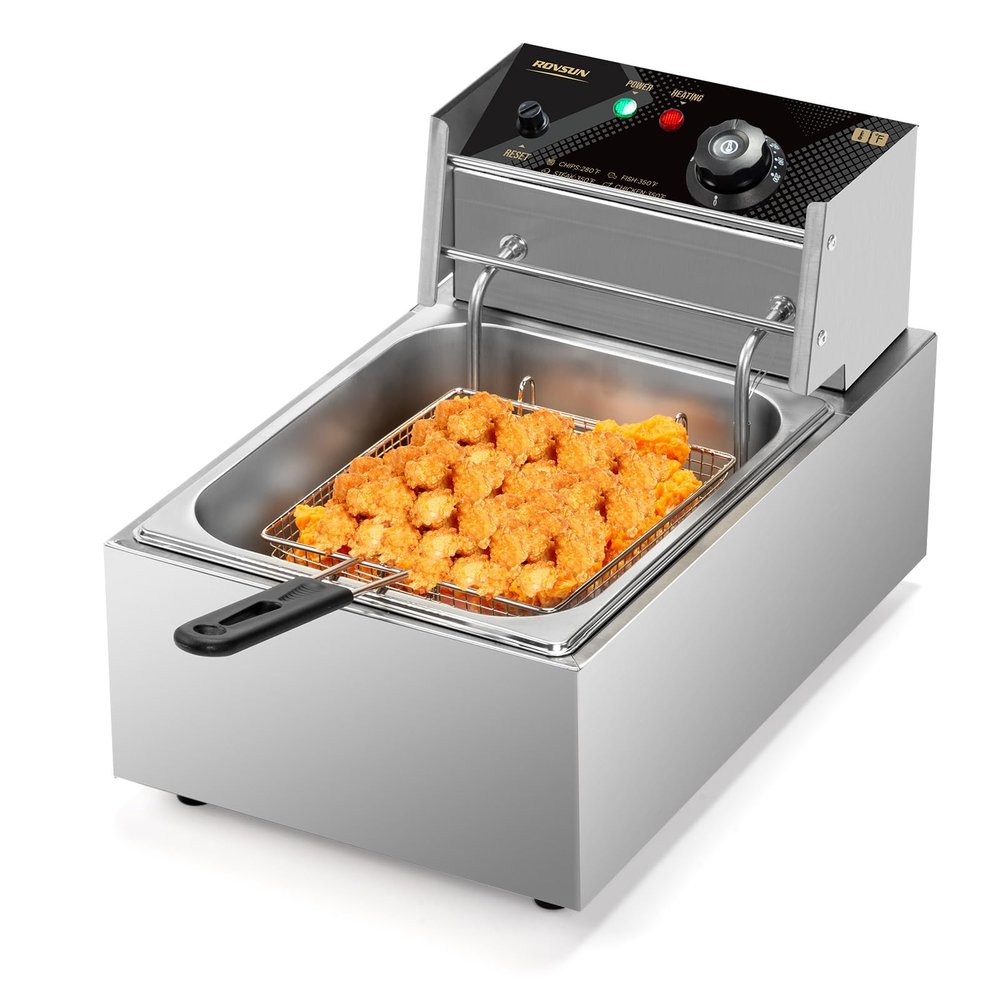 ROVSUN 11.4QT Electric Deep Fryer with Basket & Lid, 1700W Commercial Deep Fryer w/Adjustable Temperature Stainless Steel French Fryer for Home and Commercial Kitchens