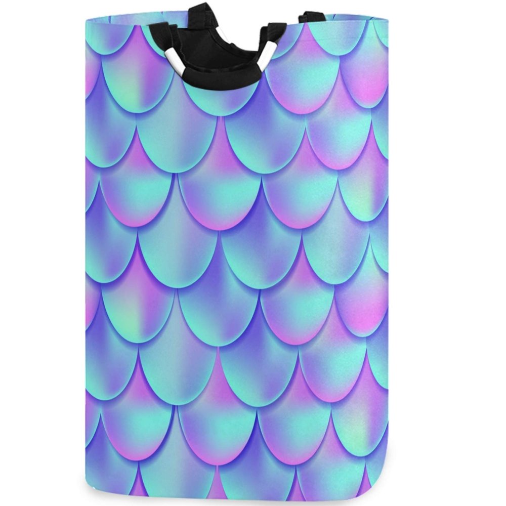 visesunny Magic Mermaid Scale 3D Print Large Capacity Laundry Hamper Basket Water-Resistant Oxford Cloth Storage Baskets for Bedroom, Bathroom, Dorm, Kids Room