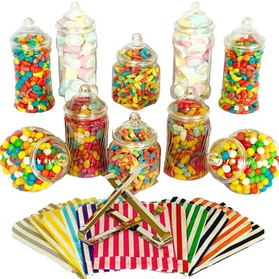 10 Plastic Sweet Jars, 5 styles, 2 tongs, 50 bags for Truly Sweet Candy Buffet (Orange)