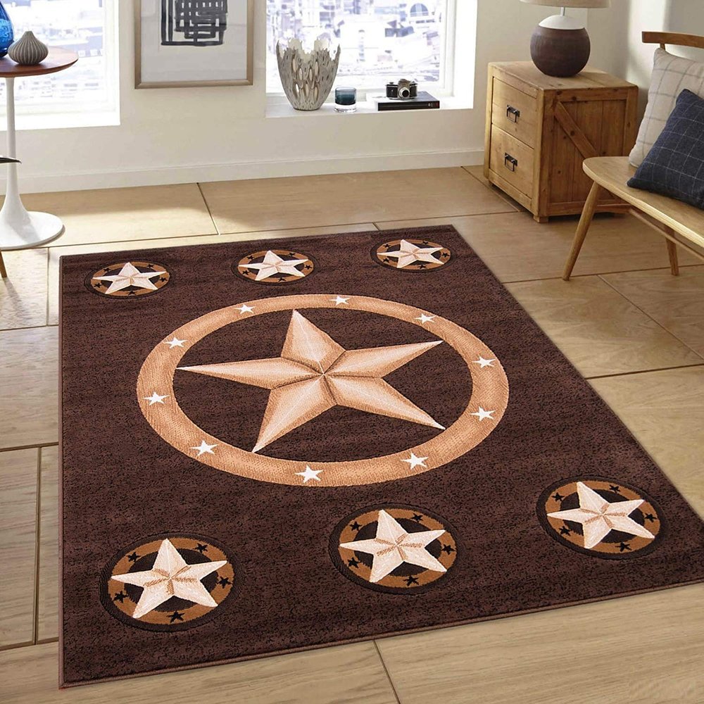Champion Rugs Western Barn Farmhouse Star Texas Star Rustic Cowboy Country Area Rug Brown Carpet (5 3 X 7 5)