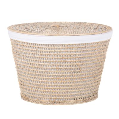 Cambria rattan laundry hamper with liner white wash