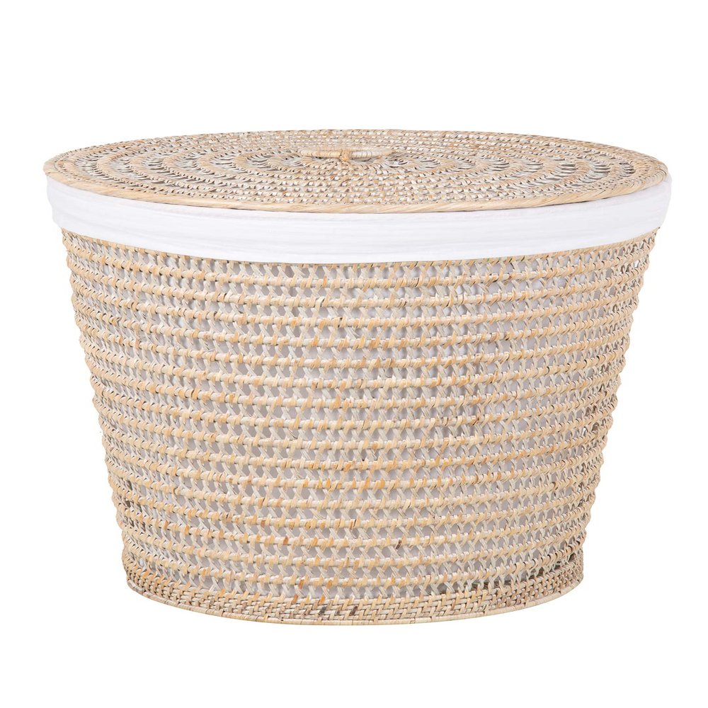 Cambria rattan laundry hamper with liner white wash