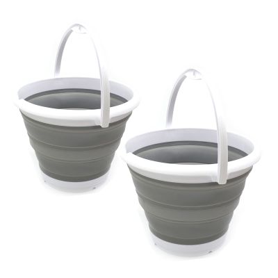 SAMMART Set of 2-10L (2.64Gallon) Collapsible Fishing Bucket - Foldable Round Tub - Portable Plastic Water Pail - Space Saving Outdoor Waterpot - Trunk Organizer (2, Grey)
