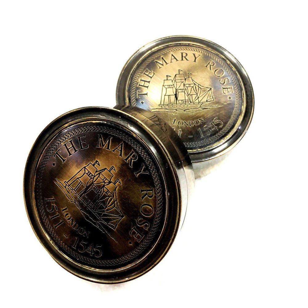 Antique Nautical Brown Round Sundial Compass 2.5" Brass Navigation Compass with Magnifying Glass
