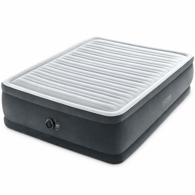 INTEX Dura-Beam Deluxe Comfort-Plush Elevated: Fiber-Tech Queen Size Built-in Electric Pump 18in Bed Height 600lb Weight Capacity