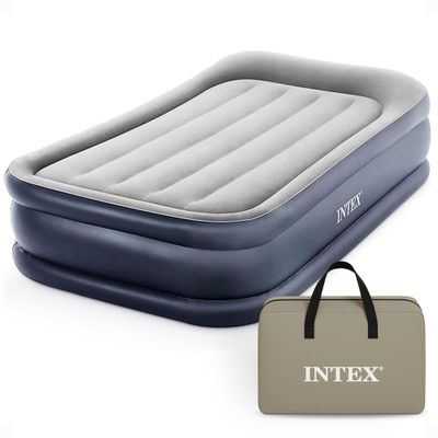 Intex 64131ED Dura-Beam Plus Deluxe Pillow: Fiber-Tech  Twin Size  Built-in Electric Pump  16.5in Bed Height  300lb Weight Capacity