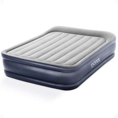 Intex 64135ED Dura-Beam Plus Deluxe Pillow: Fiber-Tech  Queen Size  Built-in Electric Pump  16.5in Bed Height  600lb Weight Capacity