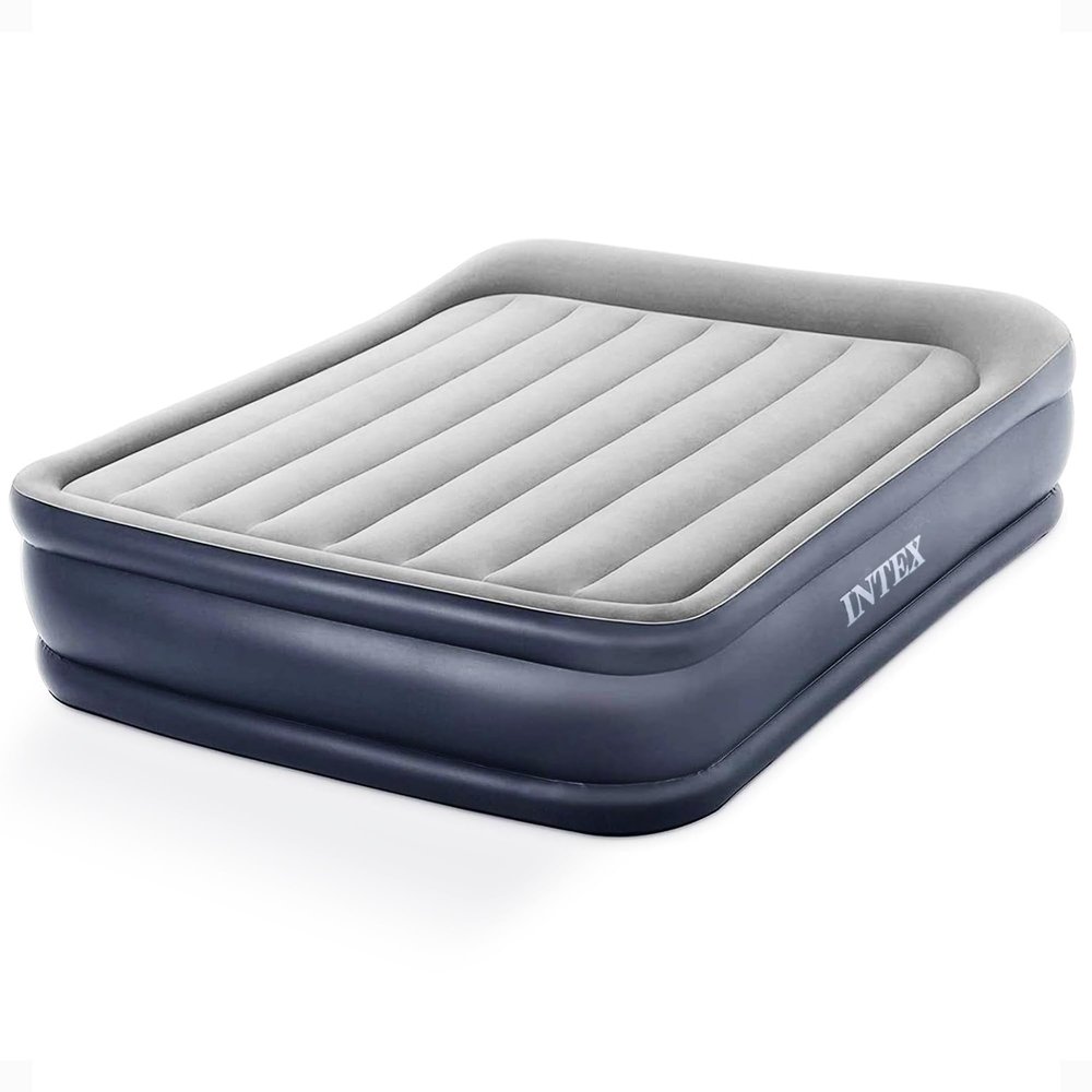 Intex 64135ED Dura-Beam Plus Deluxe Pillow: Fiber-Tech  Queen Size  Built-in Electric Pump  16.5in Bed Height  600lb Weight Capacity