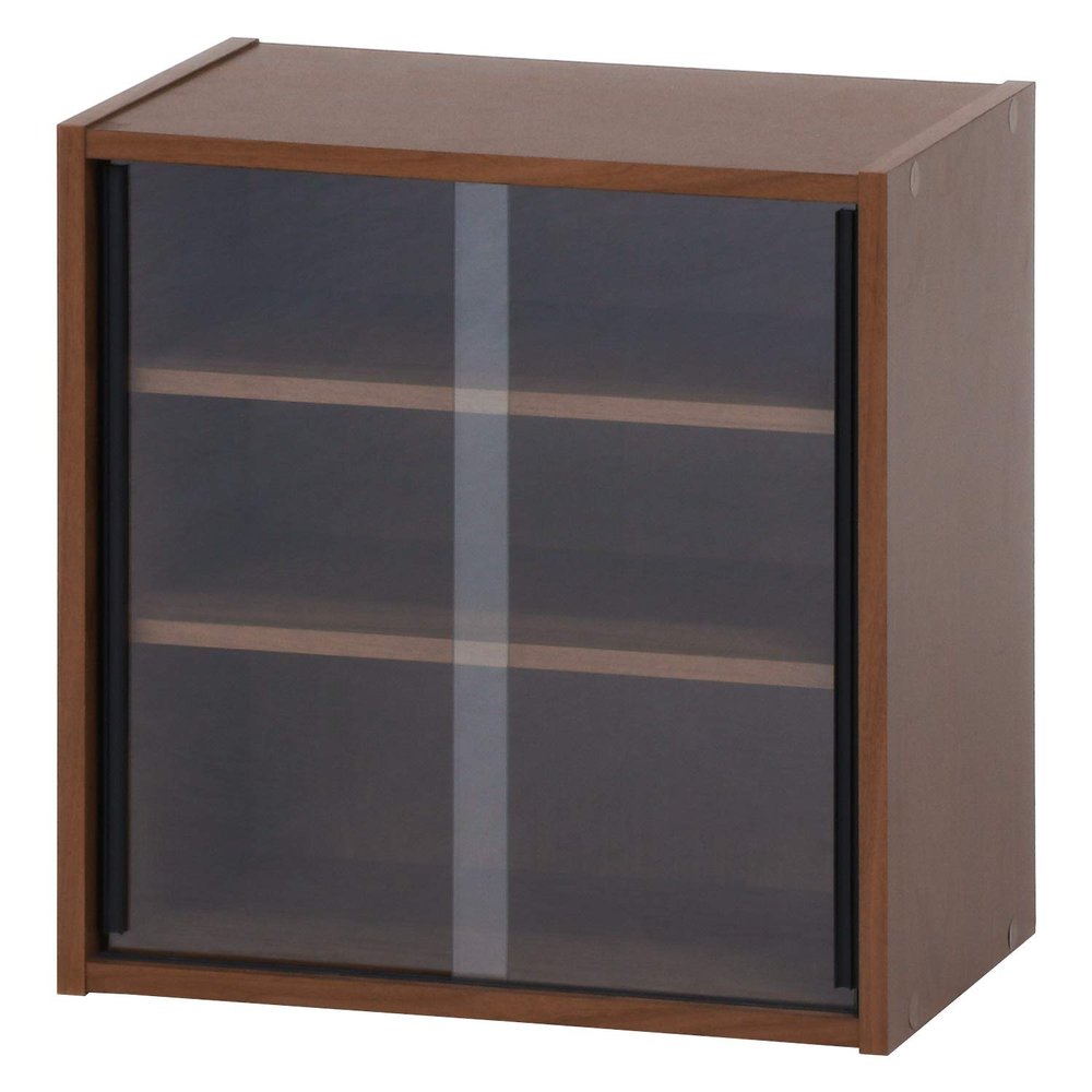 Fuji Boeki 99432 Cupboard, Kitchen Storage, Compact, Width 16.9 x Depth 11.4 x Height 17.3 inches (43 x 29 x 44 cm), Medium Brown, Glass Door, Movable Shelf, Living Alone