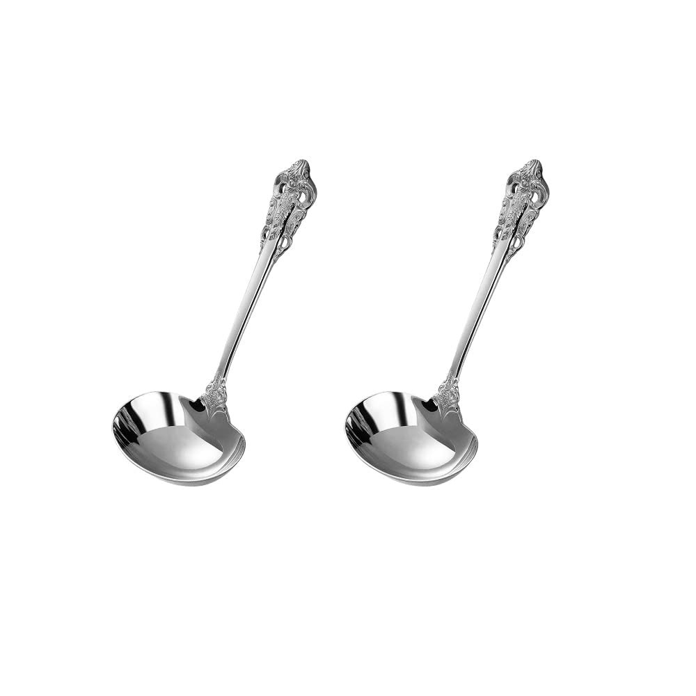 WULUN 2 Pieces 18/10 Stainless Steel Deep Soup Spoon, 6.5 Inches Long, 2.76 Inches Wide, Large Capacity for Service, Mirror Polishing, Dishwasher Safety, Silver