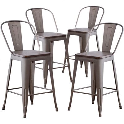 Aklaus Metal Bar Stools Set of 4,24 inch Barstools Counter Height Bar Stools with Backs Farmhouse Barstools with Larger seat High Back Kitchen Dining Chairs Modern Bar Chairs 24" Rusty Stool