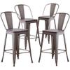 Aklaus Metal Bar Stools Set of 4,24 inch Barstools Counter Height Bar Stools with Backs Farmhouse Barstools with Larger seat High Back Kitchen Dining Chairs Modern Bar Chairs 24" Rusty Stool view 1