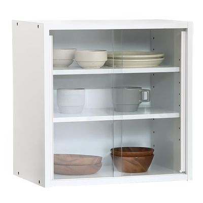 Fuji Boeki 99434 Cupboard, Kitchen Storage, Compact, Width 16.9 x Depth 11.4 x Height 17.3 inches (43 x 29 x 44 cm), White, Glass Door, Movable Shelf, Living Alone
