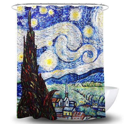 BECAN Starry Night Shower Curtain, Van Gogh Starry Night Abstract Art Painting Polyester Fabric Waterproof Layer Thickening Shower Curtain 72X72Inches