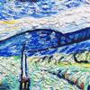 BECAN Starry Night Shower Curtain, Van Gogh Starry Night Abstract Art Painting Polyester Fabric Waterproof Layer Thickening Shower Curtain 72X72Inches view 4