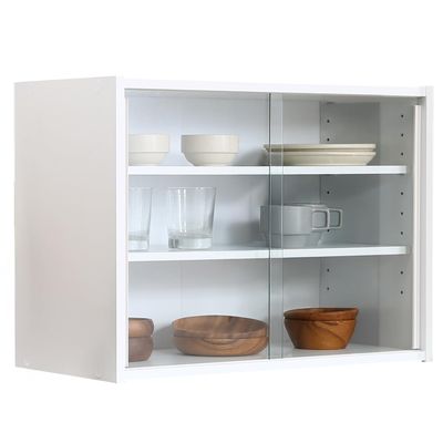 Fuji Boeki 99437 Cupboard, Kitchen Storage, Compact, Width 23.6 x Depth 11.4 x Height 17.3 inches (60 x 29 x 44 cm), White, Glass Door, Movable Shelf, Living Alone