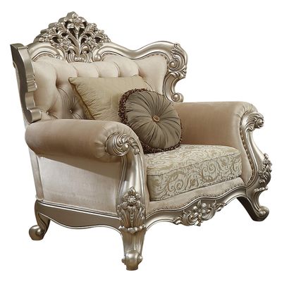 Acme Furniture Bently Sofa, Beige and Floral Fabric, Champagne Wood Trim