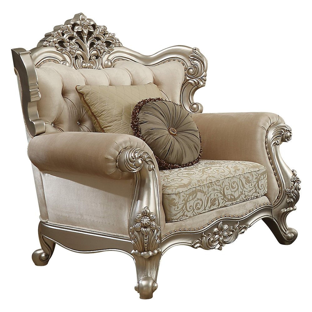 Acme Furniture Bently Sofa, Beige and Floral Fabric, Champagne Wood Trim