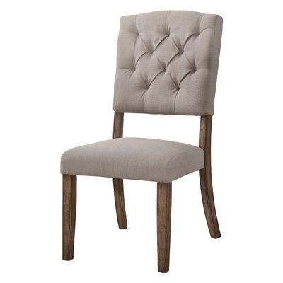 Acme Bernard Side Chair - Set of 2, Cream Linen and Weathered Oak