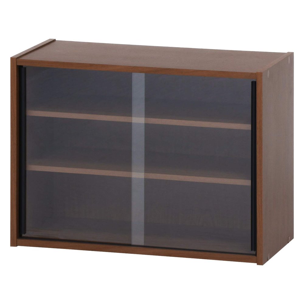 Fuji Boeki 99435 Cupboard, Kitchen Storage, Compact, Width 23.6 x Depth 11.4 x Height 17.3 inches (60 x 29 x 44 cm), Medium Brown, Glass Door, Movable Shelf, Living Alone