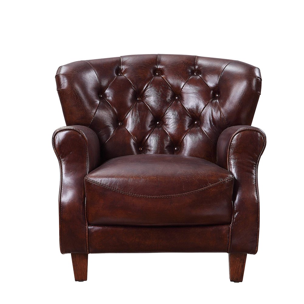 ACME Furniture Brancaster Accent Chair, Vintage Brown & Aluminum