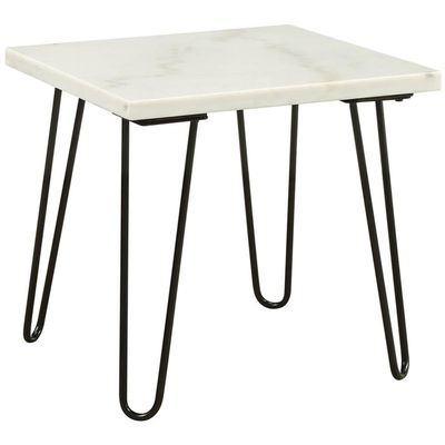 Acme Telestis 22" Square Marble Top End Table in White and Black