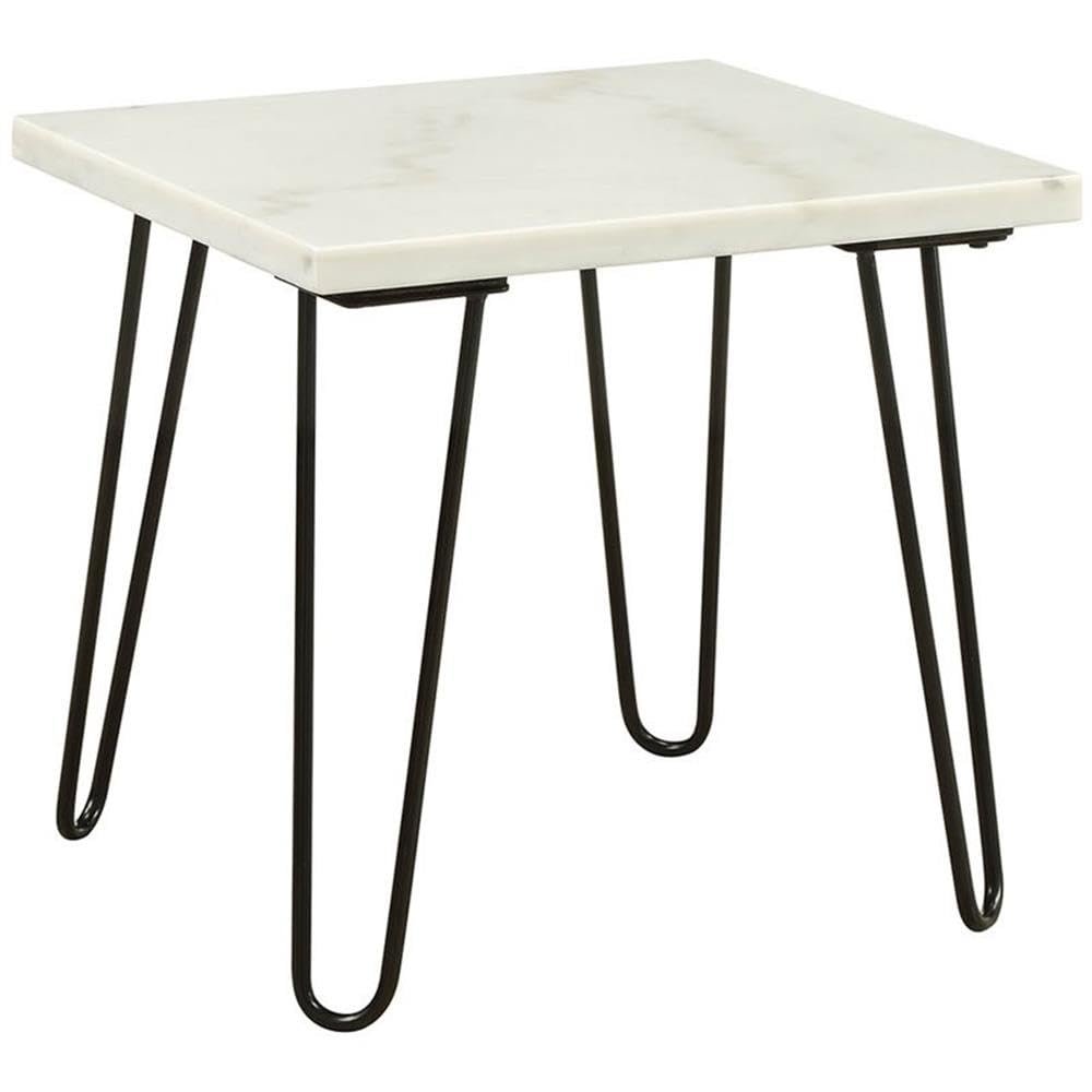 Acme Telestis 22" Square Marble Top End Table in White and Black