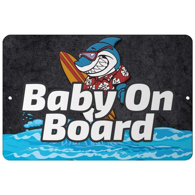 Makoroni - Baby On Board Surf Surfing Beach 12x18 inc Aluminum Decorative Wall Street Sign