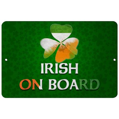 Makoroni - Irish ON Board Irish Shamrocks Design 12x18 inc Aluminum Decorative Wall Street Sign