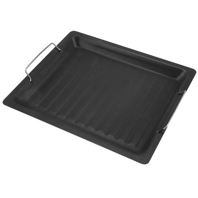 Fdit Portable Stainless Steel BBQ Frying Pan, Non-Stick Grilling Plate, Black, 30x25cm, for Picnics and Outdoor Activities