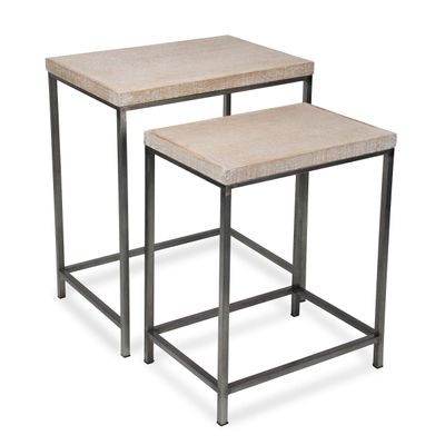 Cheung's Cordelia Set of 2 White Washed Nesting Table, 13.25" L x 18.5" W x 25.25" H, Brown and Black