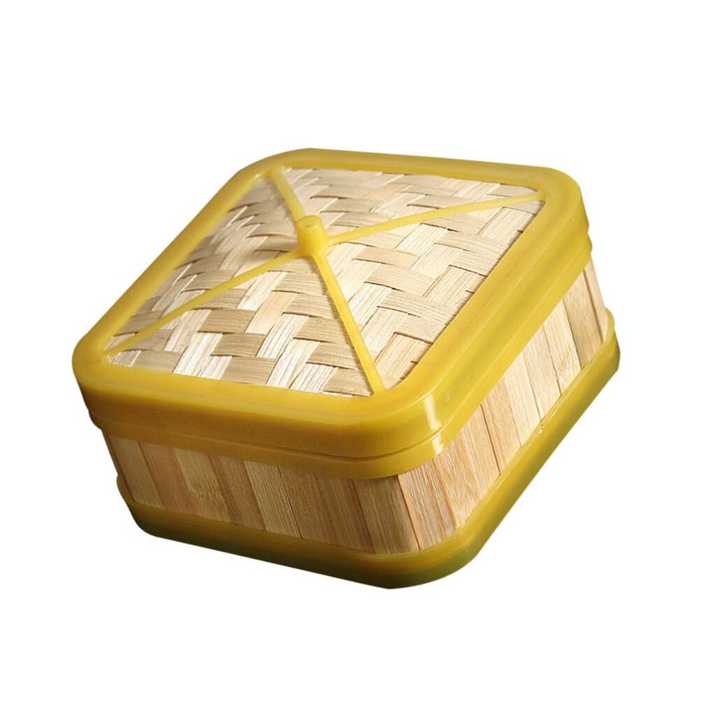 Asian Basket Bamboo with Plastic Banding Square Basket 7inch Kitchen Cooking for Vegetables Dim Sum Dumplings Buns Chicken Fish Meat 2pcs Bamboo Rice