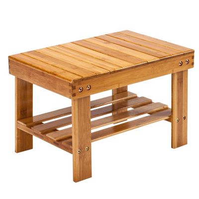 Bamboo Step Stool for Kids Children Adult, Anti-Slip Lightweight Chairs Seat with Storage Shelf/Foot Pads,Multfunctional for Bathroom,Living Room,Bedroom,Laundry Room or Garden (Wood, Large)