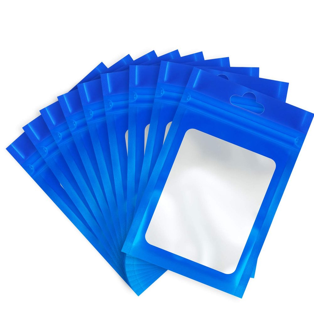 Boao 100 Pieces Resealable Foil Food Storage Bags with Clear Window Coffee Beans Candy Packaging Pouch for Food Small Business Supplies for Jewelry Self Sealed Storage Bags(4 x 6 Inch,Blue)
